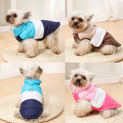 Blue winter dog jacket with built-in harness ring from TrendyPet's Zone, lightweight and warm coat for dogs.
