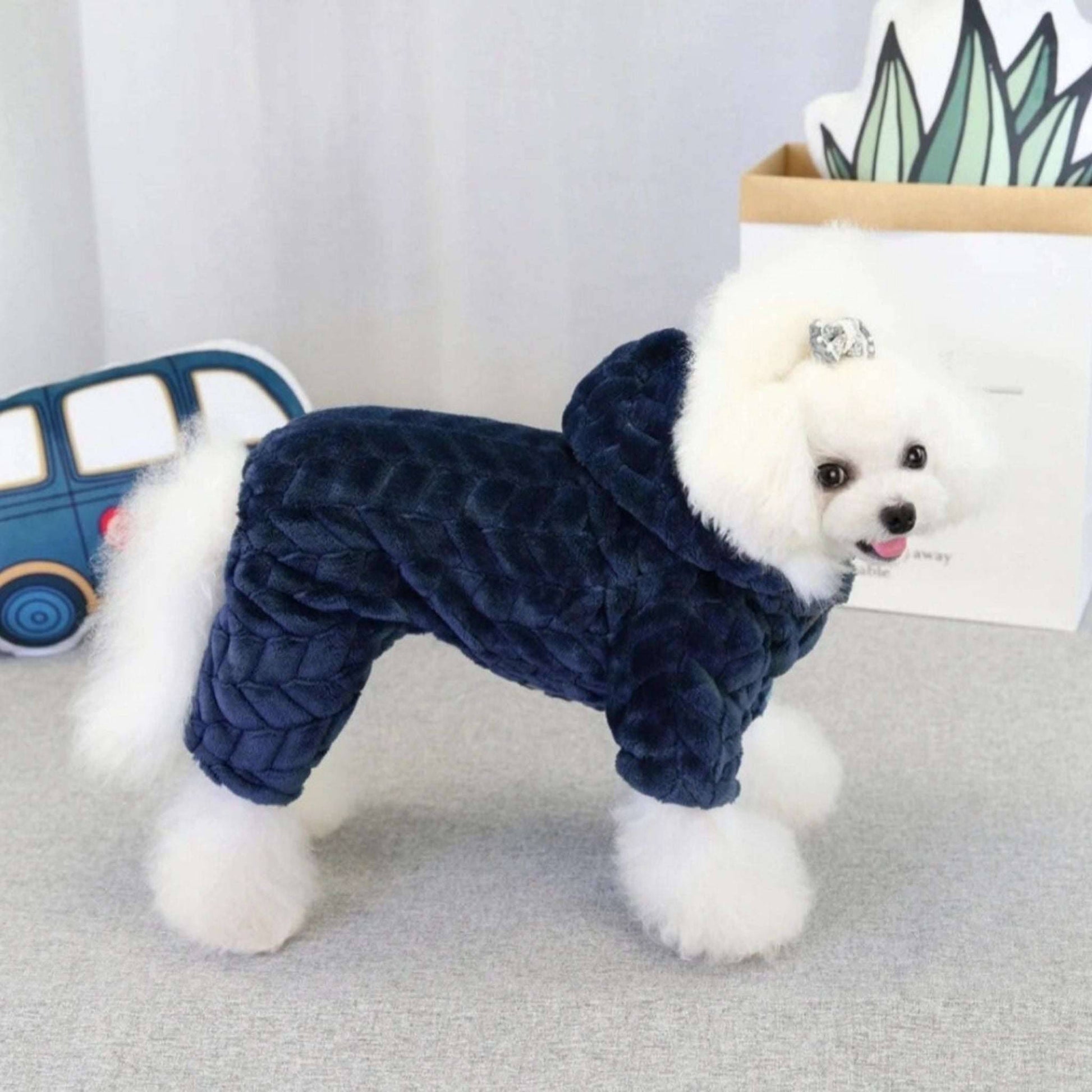 Blue Winter Pet Dog Clothes Thicker Polyester Cotton Coat Jumpsuit Four-Legged Down Puppy Jackets - TrendyPet's Zone