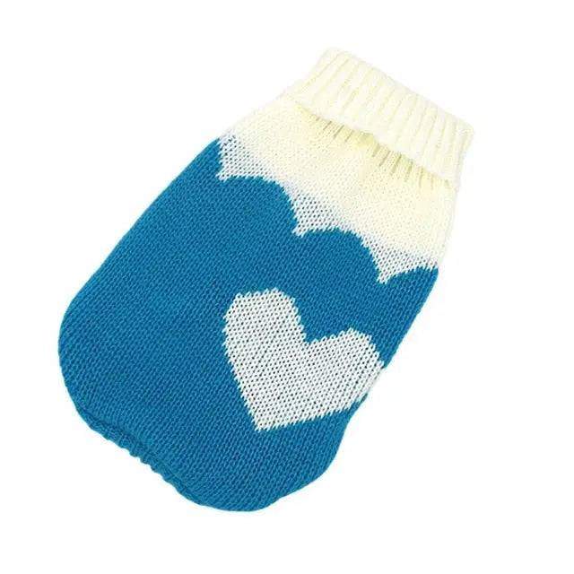 Blue With One Heart Cat Kitten Sweater Winter Warm Clothes For Small Medium Dogs Coat Pet Outfit - TrendyPet's Zone