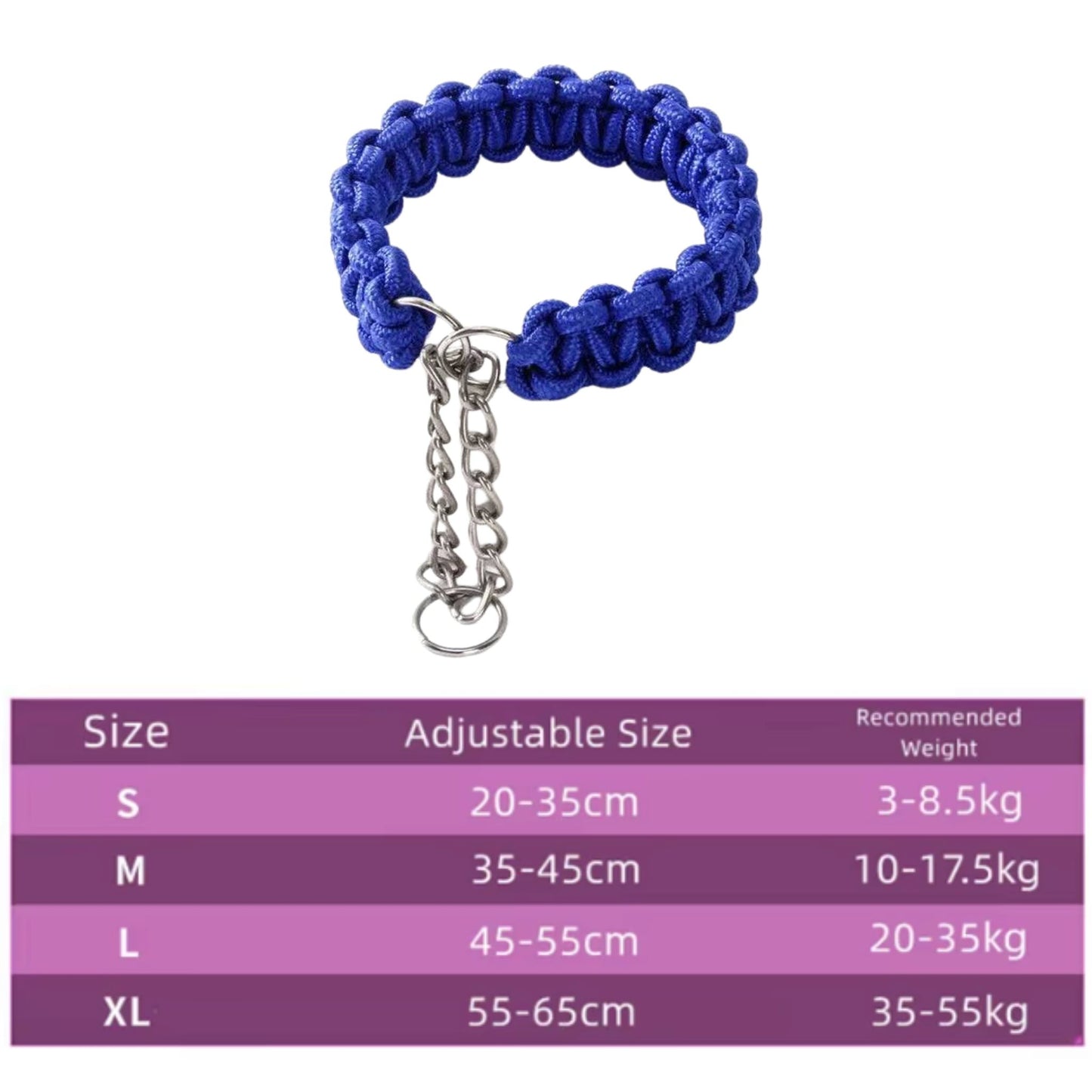 Blue woven nylon martingale dog collar by TrendyPet's Zone, adjustable for small, medium, and large dogs with a P-chain design.