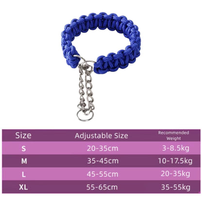 Blue woven nylon martingale dog collar by TrendyPet's Zone, adjustable for small, medium, and large dogs with a P-chain design.