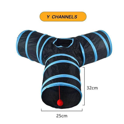 Blue Y-Type Tunnel Collapsible Cat Kitten Play Interactive Toy Maze - TrendyPet's Zone
