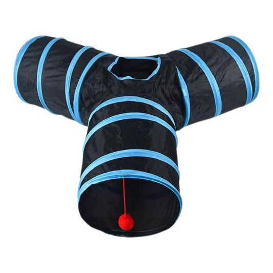 Blue Y-Type Tunnel Collapsible Cat Kitten Play Interactive Toy Maze - TrendyPet's Zone