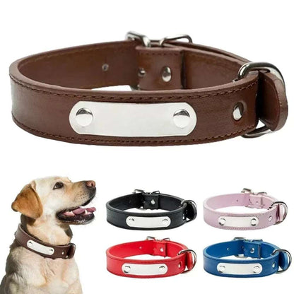 Brown Adjustable PU Leather Dog Collar with ID Tag TrendyPet's Zone