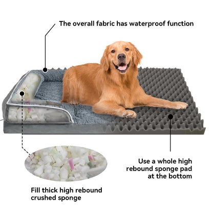 Blue orthopedic bolster dog bed with waterproof lining, non-skid bottom, washable cover, and egg foam support by TrendyPet's Zone.