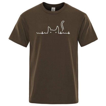 Brown Casual Men's T-Shirts Cat Cute Printed Summer Cotton O-Neck Short Sleeve Top Tee T-shirts - TrendyPet's Zone