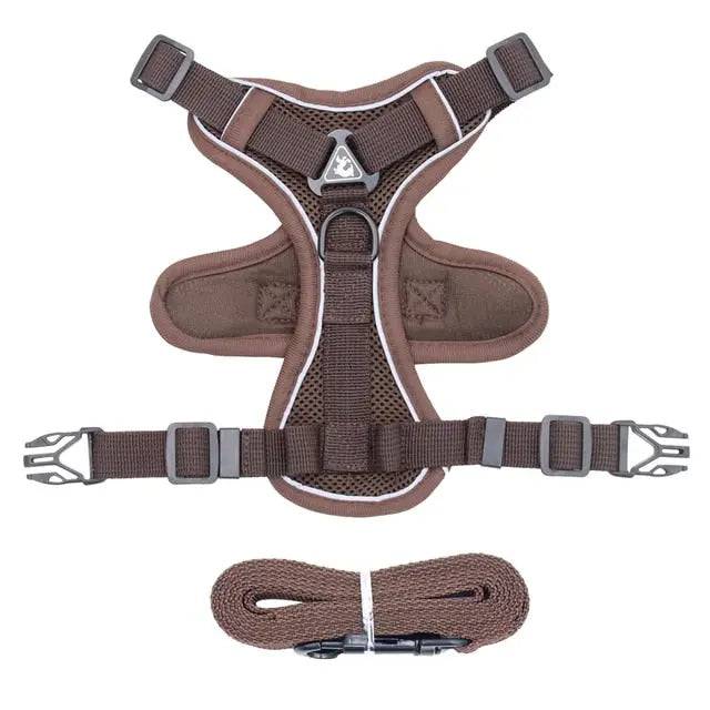 Brown Dog Harness Leash Set Reflective Breathable Vest Adjustable Chest Strap - TrendyPet's Zone