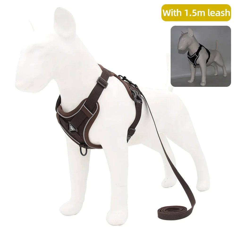 Brown Dog Harness Leash Set Reflective Breathable Vest Adjustable Chest Strap - TrendyPet's Zone