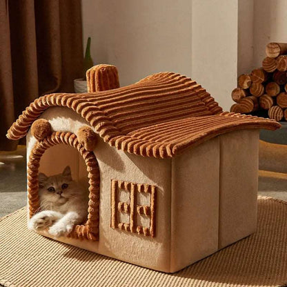 Brown Foldable House Kennel Bed Mat Basket Cave Sofa - TrendyPet's Zone