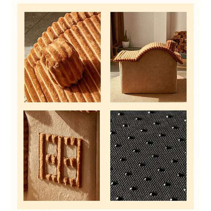 Brown Foldable House Kennel Bed Mat Basket Cave Sofa - TrendyPet's Zone