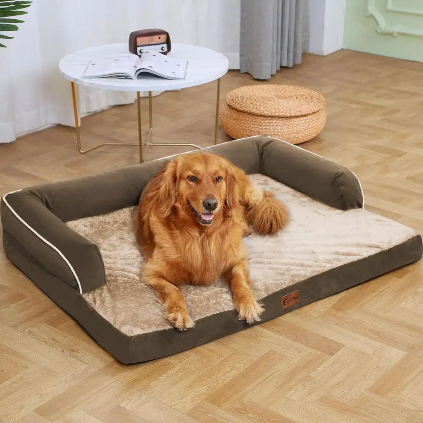 Brown Memory Foam Orthopedic Dogs Beds with Bolsters, Removable Washable Cover, Nonskid Bottom, Size 45.0" x 35.0" x 8.0" TrendyPet's Zone