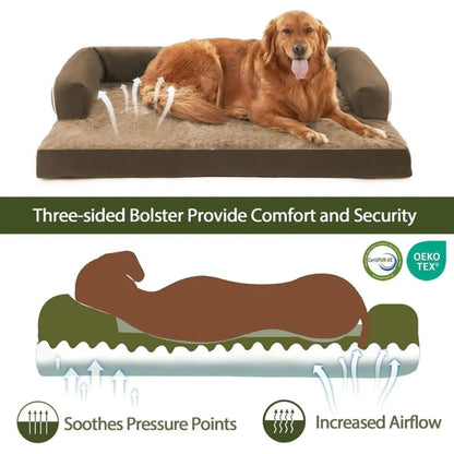 Brown Memory Foam Orthopedic Dogs Beds with Bolsters, Removable Washable Cover, Nonskid Bottom, Size 45.0" x 35.0" x 8.0" TrendyPet's Zone