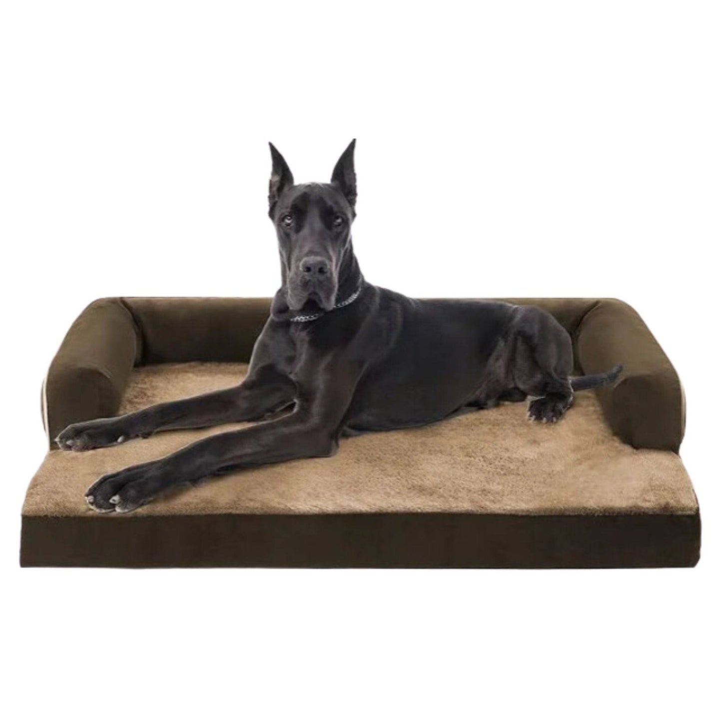 Brown Memory Foam Orthopedic Dogs Beds with Bolsters, Removable Washable Cover, Nonskid Bottom, XXL Size 53.0" x 42.0" x 8.0" TRENDYPET'S ZONE
