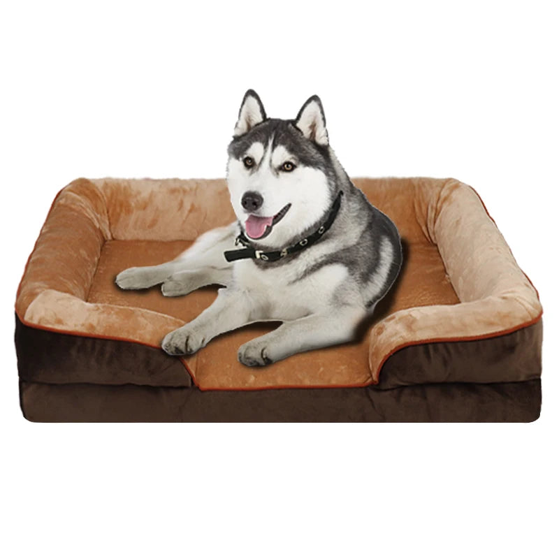 Brown orthopedic dog bed with washable cover and foam support, ideal for all seasons, by TrendyPet's Zone.