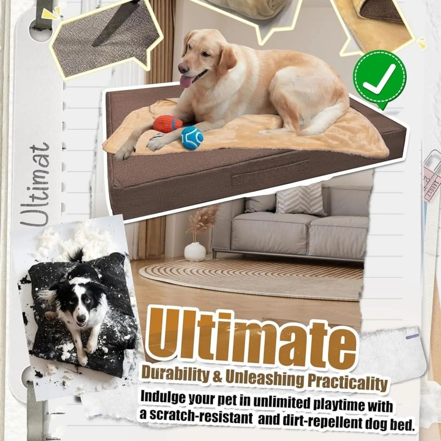 Brown Orthopedic Waterproof Dog Bed with Removable Washable Cover and Nonskid Bottom for Crate, Memory Foam XL Size 42" × 29" × 4" TrendyPet's Zone
