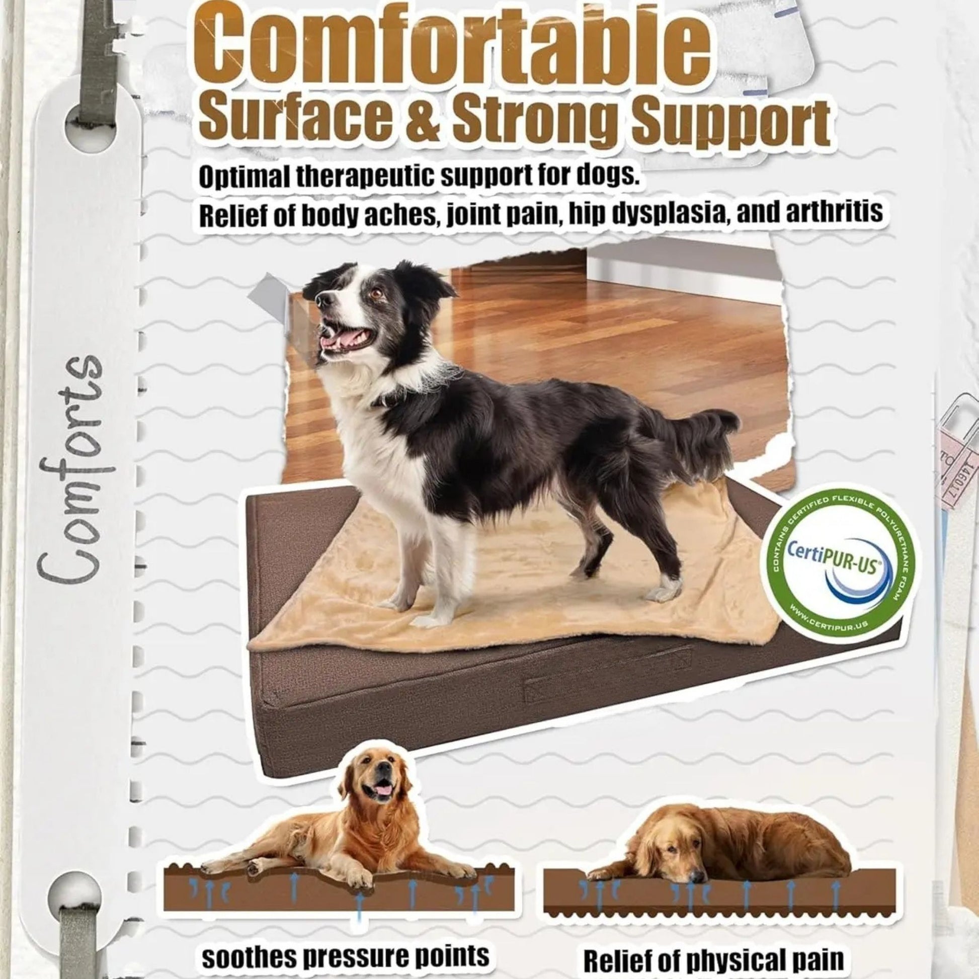 Brown Orthopedic Waterproof Dog Bed with Removable Washable Cover and Nonskid Bottom for Crate, Memory Foam XL Size 42" × 29" × 4" TrendyPet's Zone