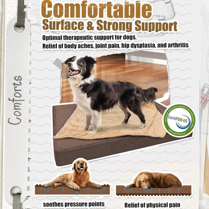 Brown Orthopedic Waterproof Dog Bed with Removable Washable Cover and Nonskid Bottom for Crate, Memory Foam XL Size 42" × 29" × 4" TrendyPet's Zone