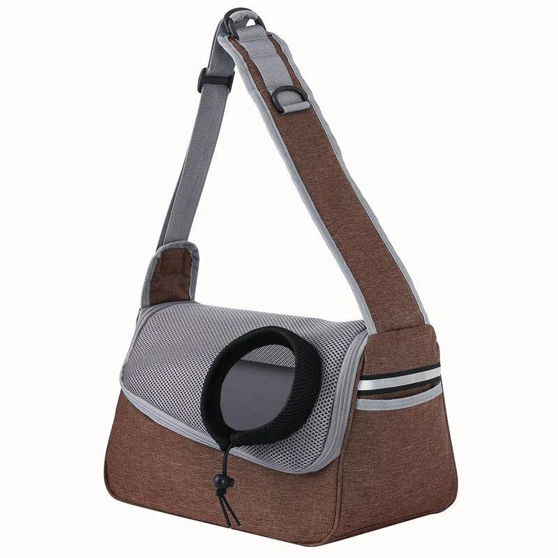 Brown Portable Bag Pet Crossbody Bag Dog Cat One Shoulder Carrier Breathable Mesh Puppy Kitten Handbag - TrendyPet's Zone