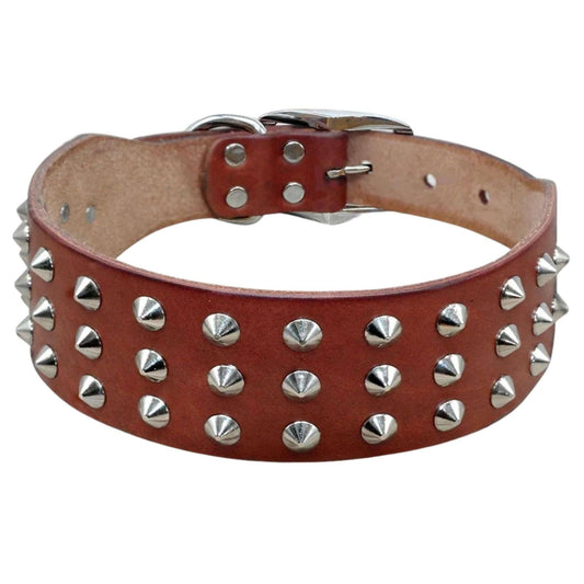 Brown Spiked Studded Leather Dog Collar Adjustable Anti-Bite Puppy Neck Strap Collars For Small Medium Dogs - TrendyPet's Zone