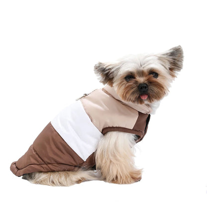 Brown winter dog jacket with built-in harness ring, lightweight and warm coat from TrendyPet's Zone, suitable for chilly walks.