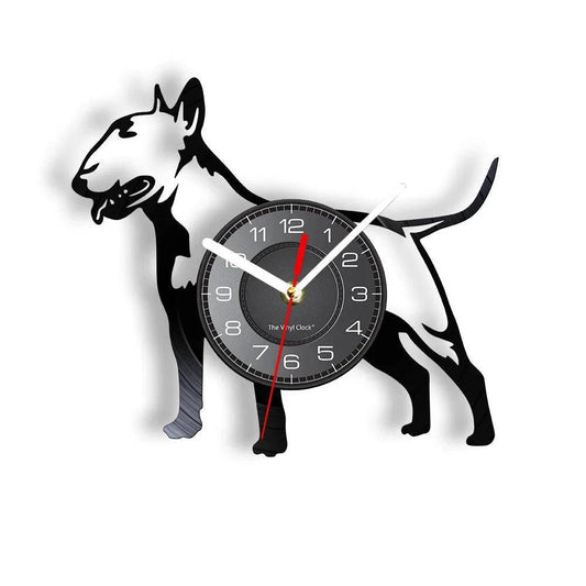 Bullterrier Vinyl Record (WITHOUT LED) Silent Wall Clock Dog Spiral Timepiece Puppy Doggie Pet Wall Gift TRENDYPET'S ZONE