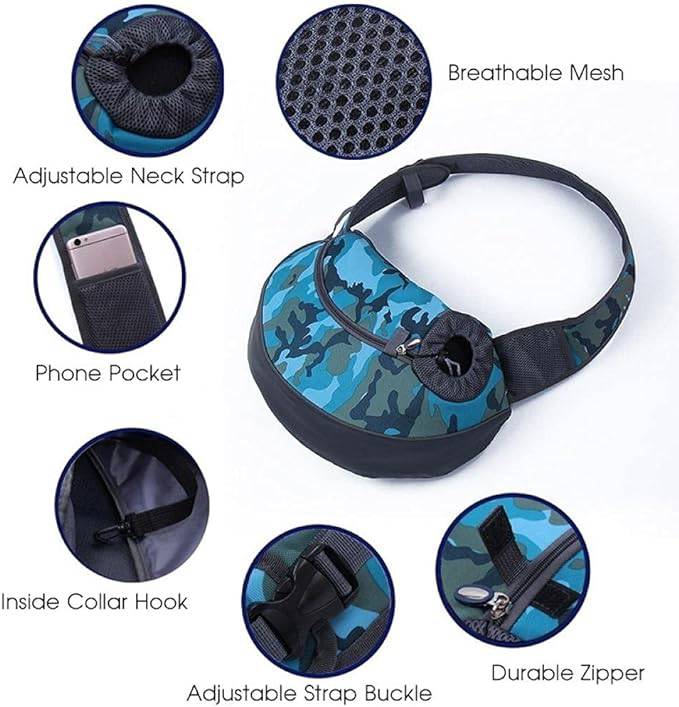 Camouflage Blue Pet Puppy Carrier Outdoor Travel Dog Shoulder Bag Mesh Oxford Single Comfort Sling Handbag Tote Pouch TRENDYPET'S ZONE