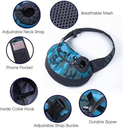 Camouflage Blue Pet Puppy Carrier Outdoor Travel Dog Shoulder Bag Mesh Oxford Single Comfort Sling Handbag Tote Pouch TRENDYPET'S ZONE