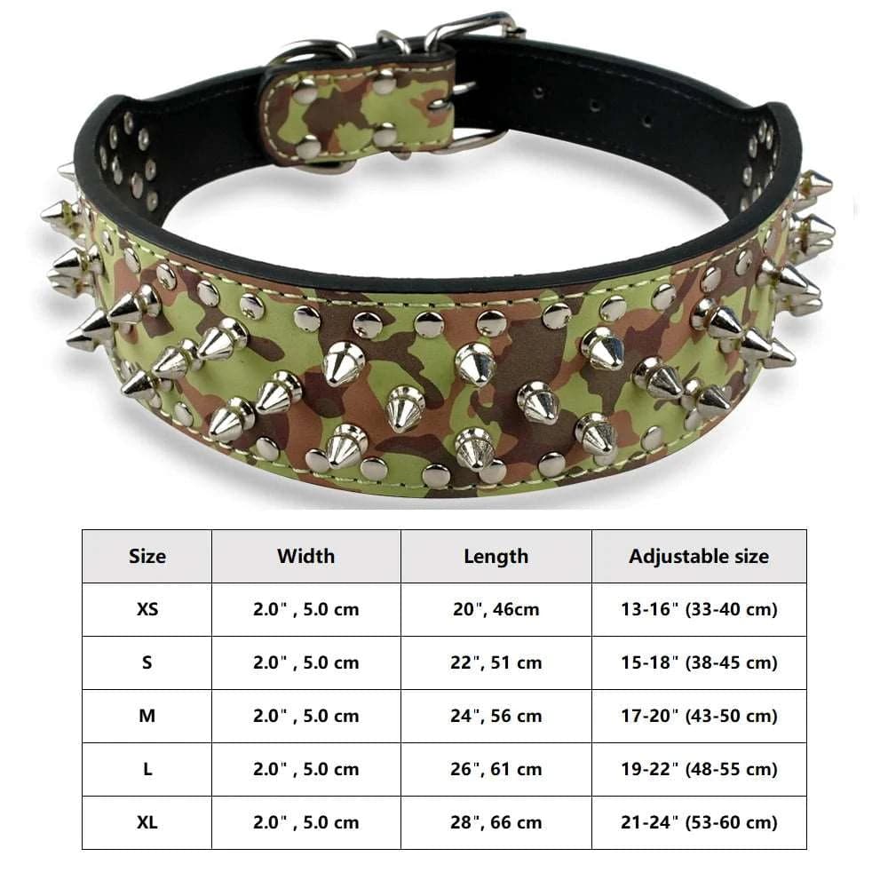 Camouflage Spiked Studded Leather Dog Collar Adjustable Anti-Bite Puppy Neck Strap Collars For Small Medium Dogs - TrendyPet's Zone