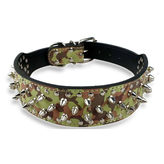 Camouflage Spiked Studded Leather Dog Collar Adjustable Anti-Bite Puppy Neck Strap Collars For Small Medium Dogs - TrendyPet's Zone
