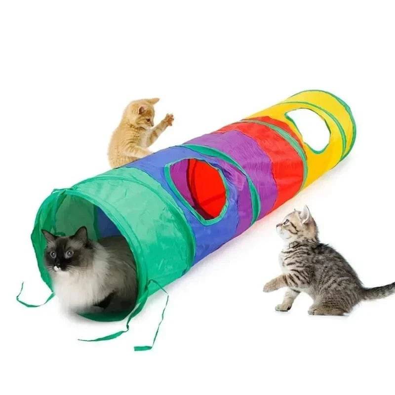 Cat Kitten Tunnel Tubes for Indoor Collapsible Play Toy for Puzzle Exercising Hiding Training and Running with a Red Fun Ball and 2 Holes - TrendyPet's Zone