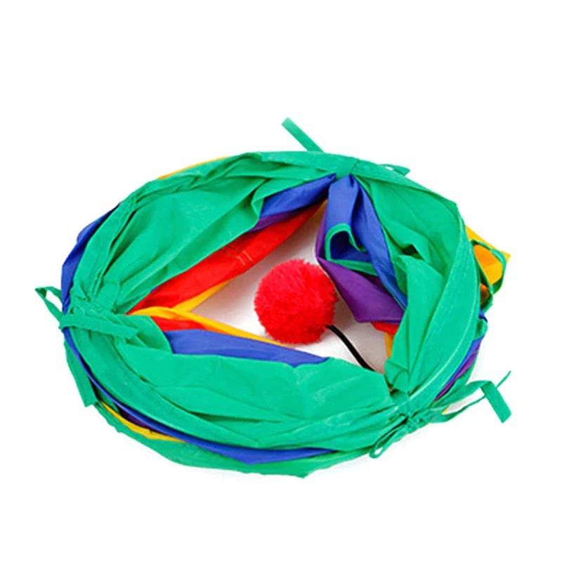 Cat Kitten Tunnel Tubes for Indoor Collapsible Play Toy for Puzzle Exercising Hiding Training and Running with a Red Fun Ball and 2 Holes - TrendyPet's Zone