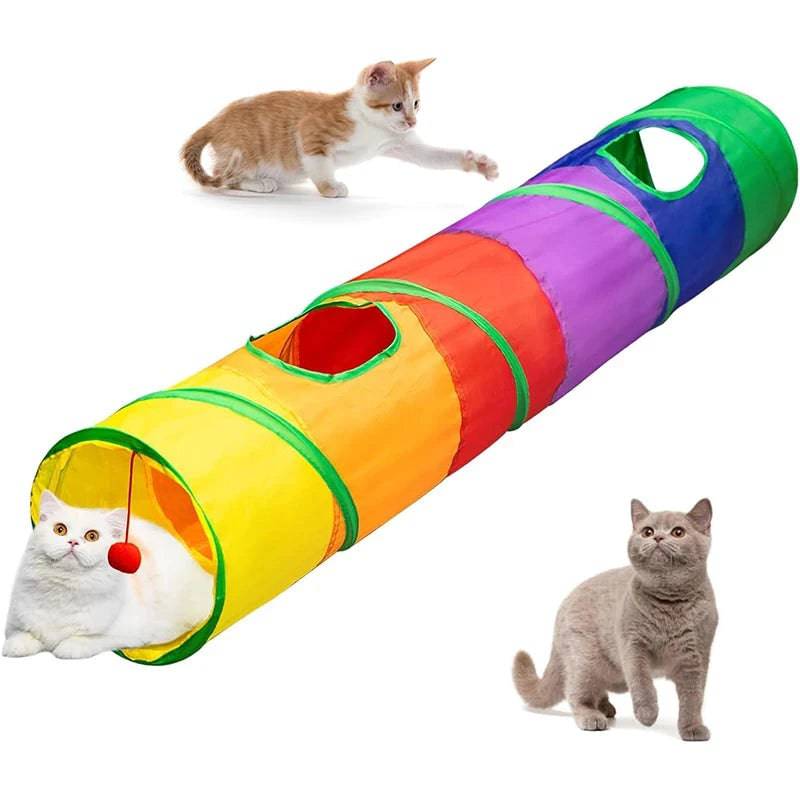Cat Kitten Tunnel Tubes for Indoor Collapsible Play Toy for Puzzle Exercising Hiding Training and Running with a Red Fun Ball and 2 Holes - TrendyPet's Zone
