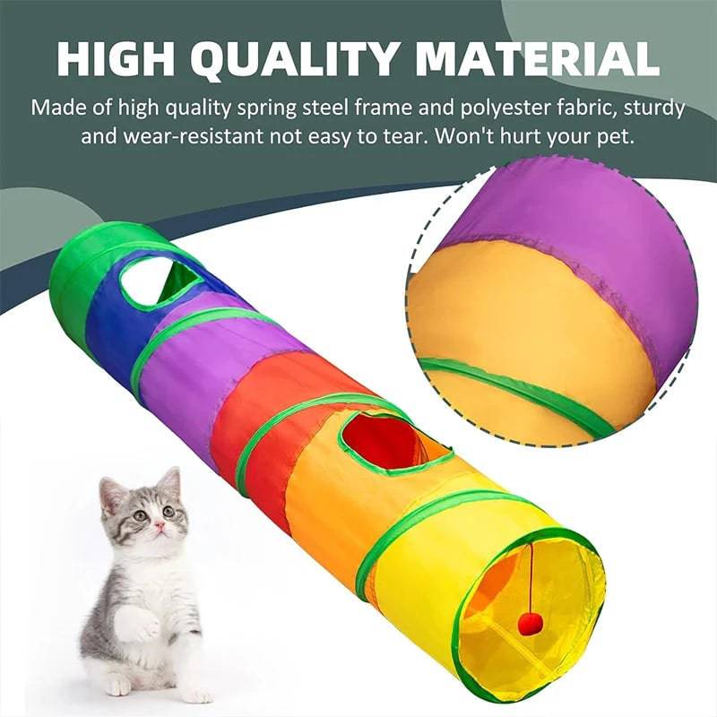 Cat Kitten Tunnel Tubes for Indoor Collapsible Play Toy for Puzzle Exercising Hiding Training and Running with a Red Fun Ball and 2 Holes - TrendyPet's Zone