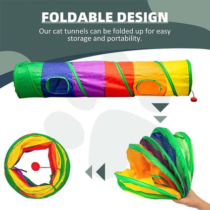Cat Kitten Tunnel Tubes for Indoor Collapsible Play Toy for Puzzle Exercising Hiding Training and Running with a Red Fun Ball and 2 Holes - TrendyPet's Zone
