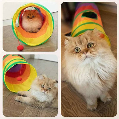 Cat Kitten Tunnel Tubes for Indoor Collapsible Play Toy for Puzzle Exercising Hiding Training and Running with a Red Fun Ball and 2 Holes - TrendyPet's Zone