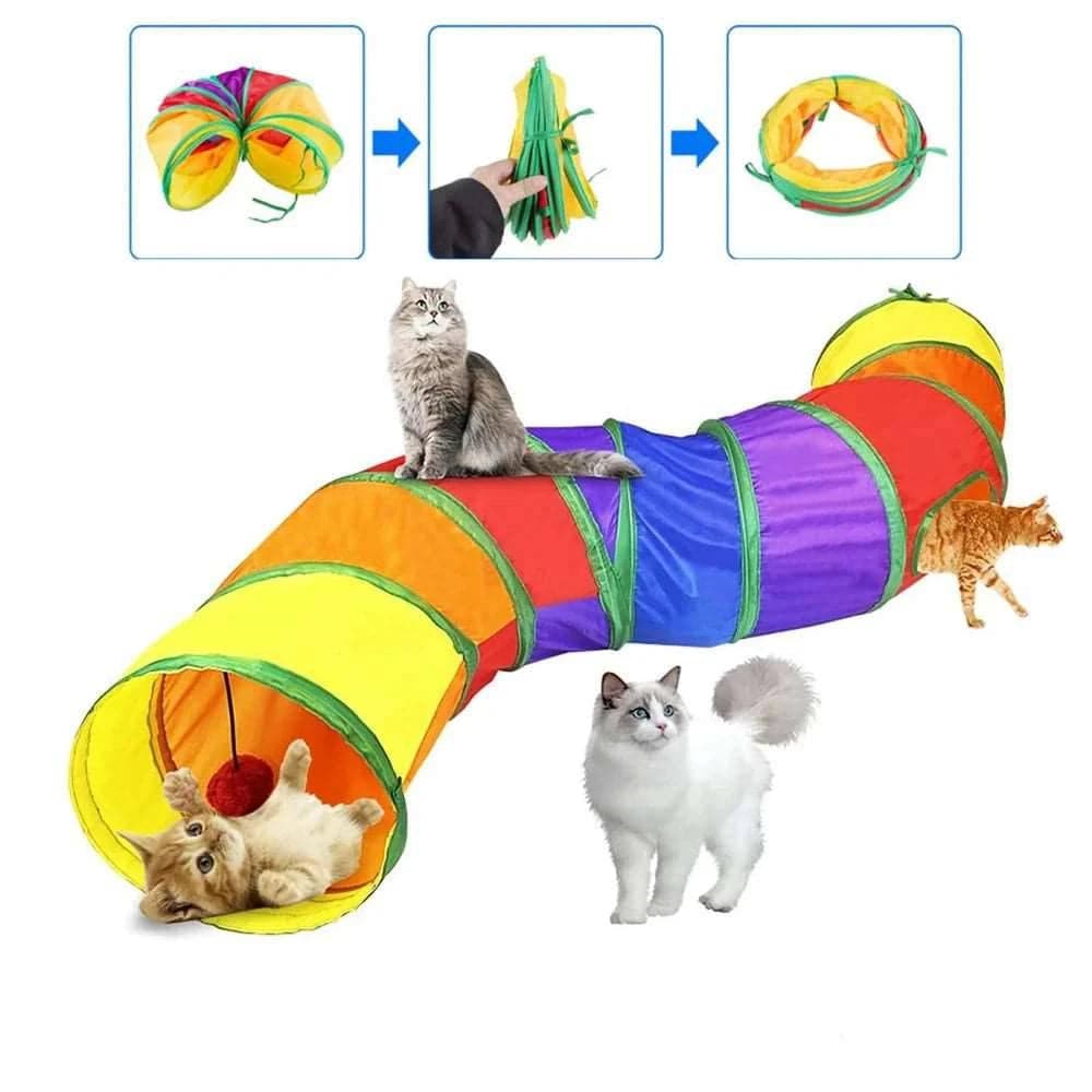 Cat Tunnel for Indoor Toys for Kittens Rainbow Interactive Foldable Crinkle Toy - TrendyPet's Zone