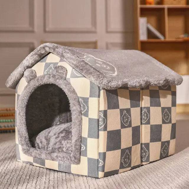 Checkered Pattern Foldable House Kennel Bed Mat Basket Cave Sofa - TrendyPet's Zone