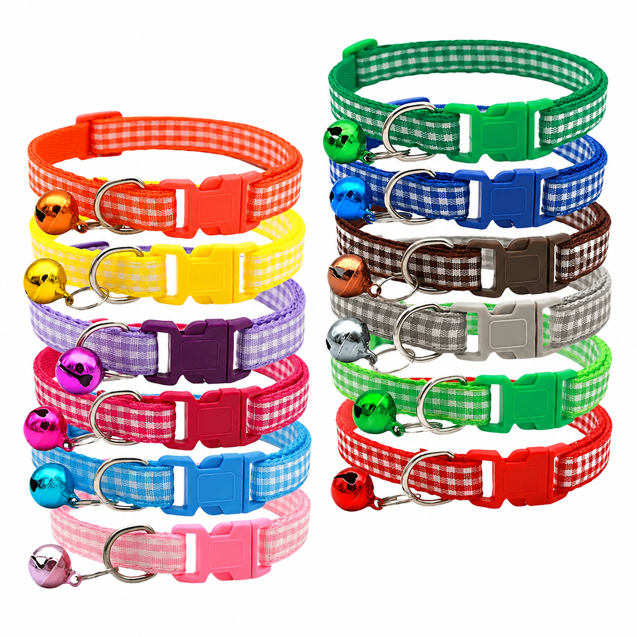 checkered striped pet collar with a bell for cats and small dogs, adjustable nylon collar from TrendyPet's Zone.