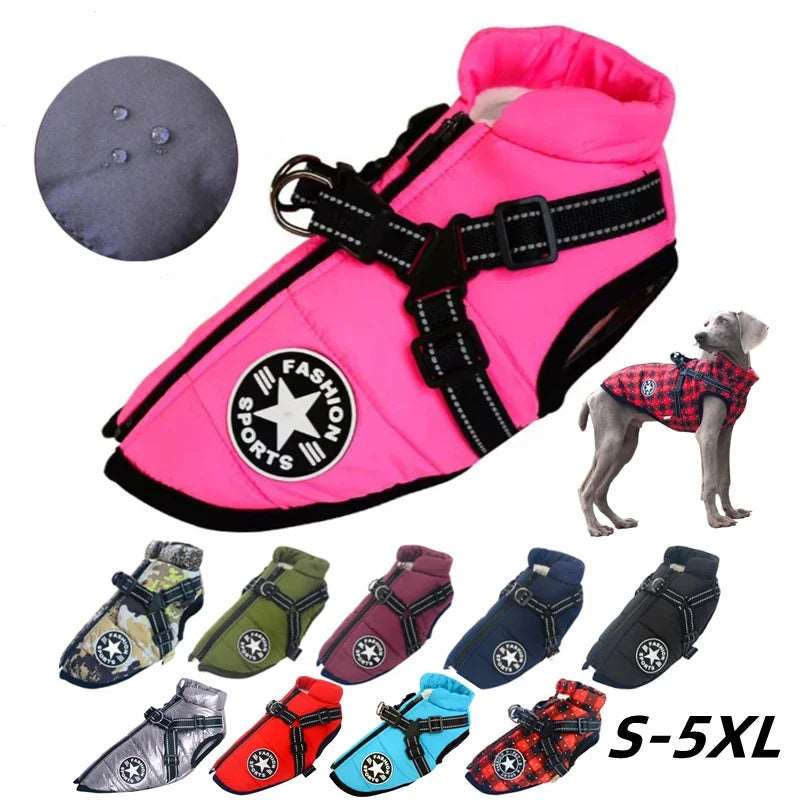 Christmas Grid Winter Pet Clothes For Small Large Dogs Warm Fleece Jacket Waterproof With Harness Clothing Puppy Costume - TrendyPet's Zone