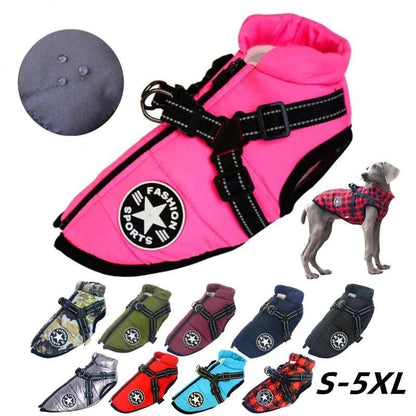 Christmas Grid Winter Pet Clothes For Small Large Dogs Warm Fleece Jacket Waterproof With Harness Clothing Puppy Costume - TrendyPet's Zone