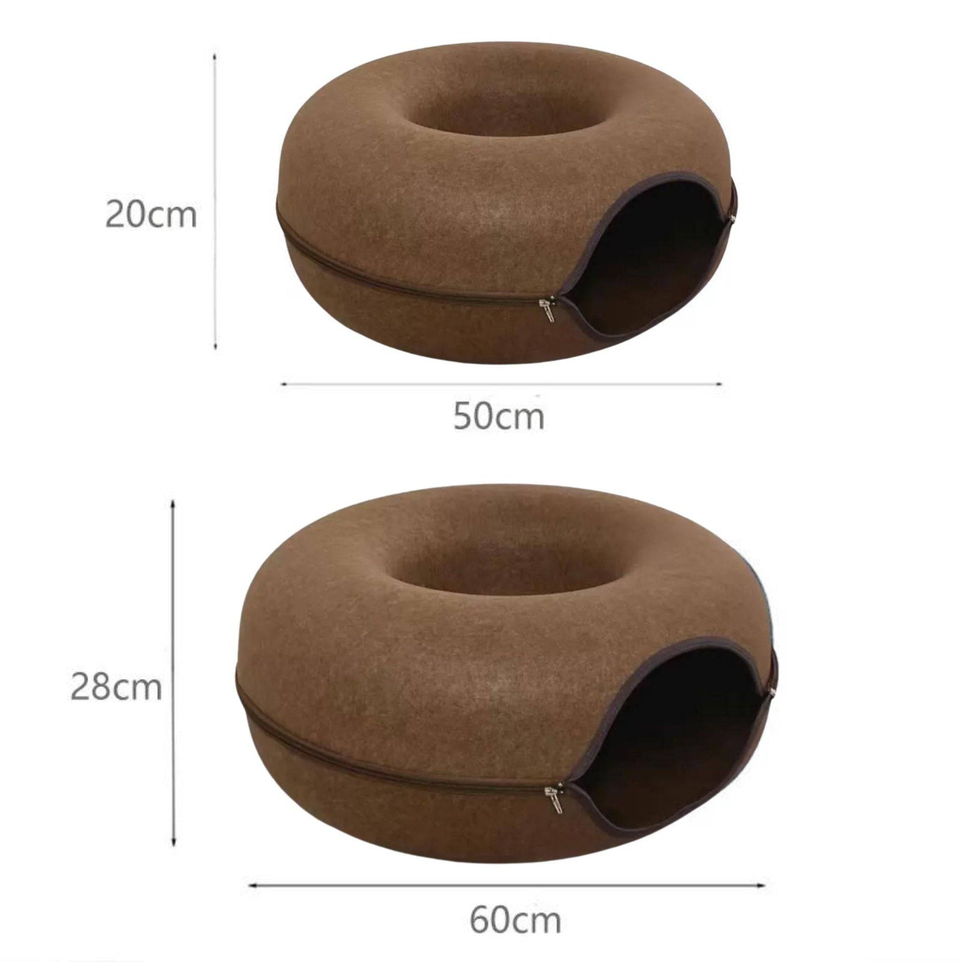 Coffee Donut Cat Bed for 2 Pets Tunnel Kitten House Basket Interactive Natural Felt Cave Nest - TrendyPet's Zone