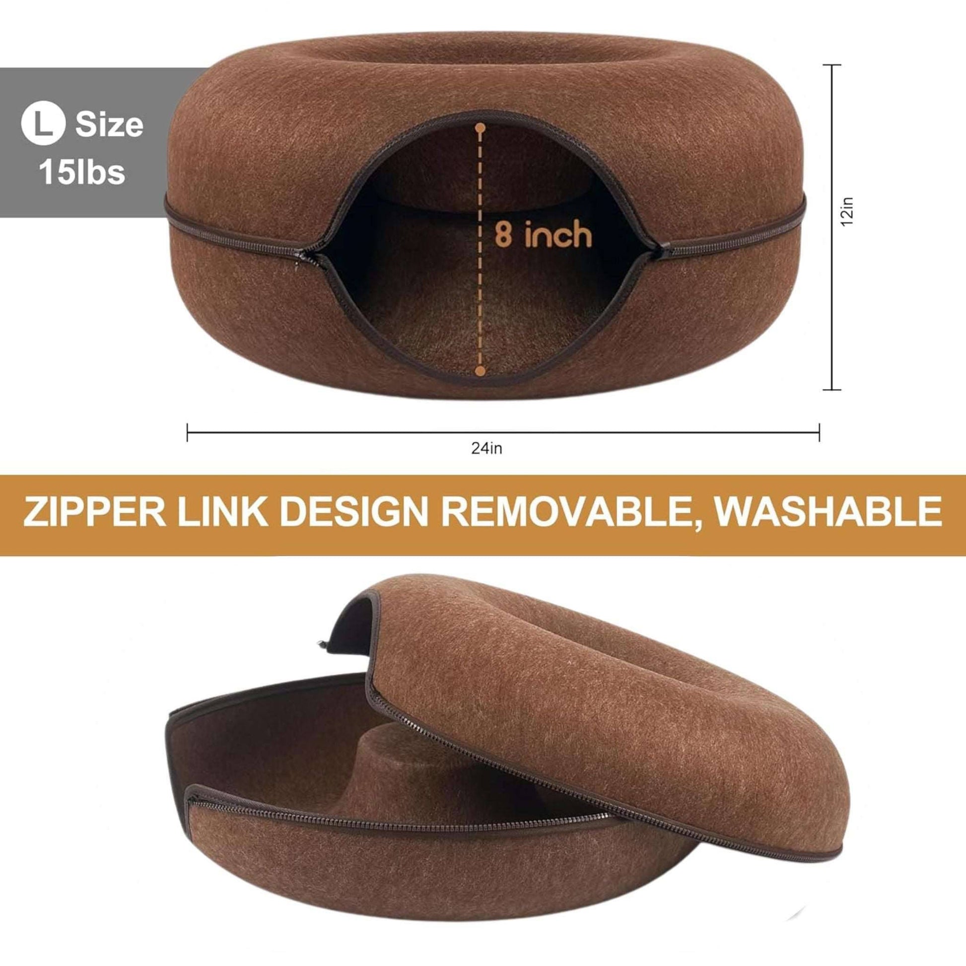 Coffee Donut Cat Bed for 2 Pets Tunnel Kitten House Basket Interactive Natural Felt Cave Nest - TrendyPet's Zone
