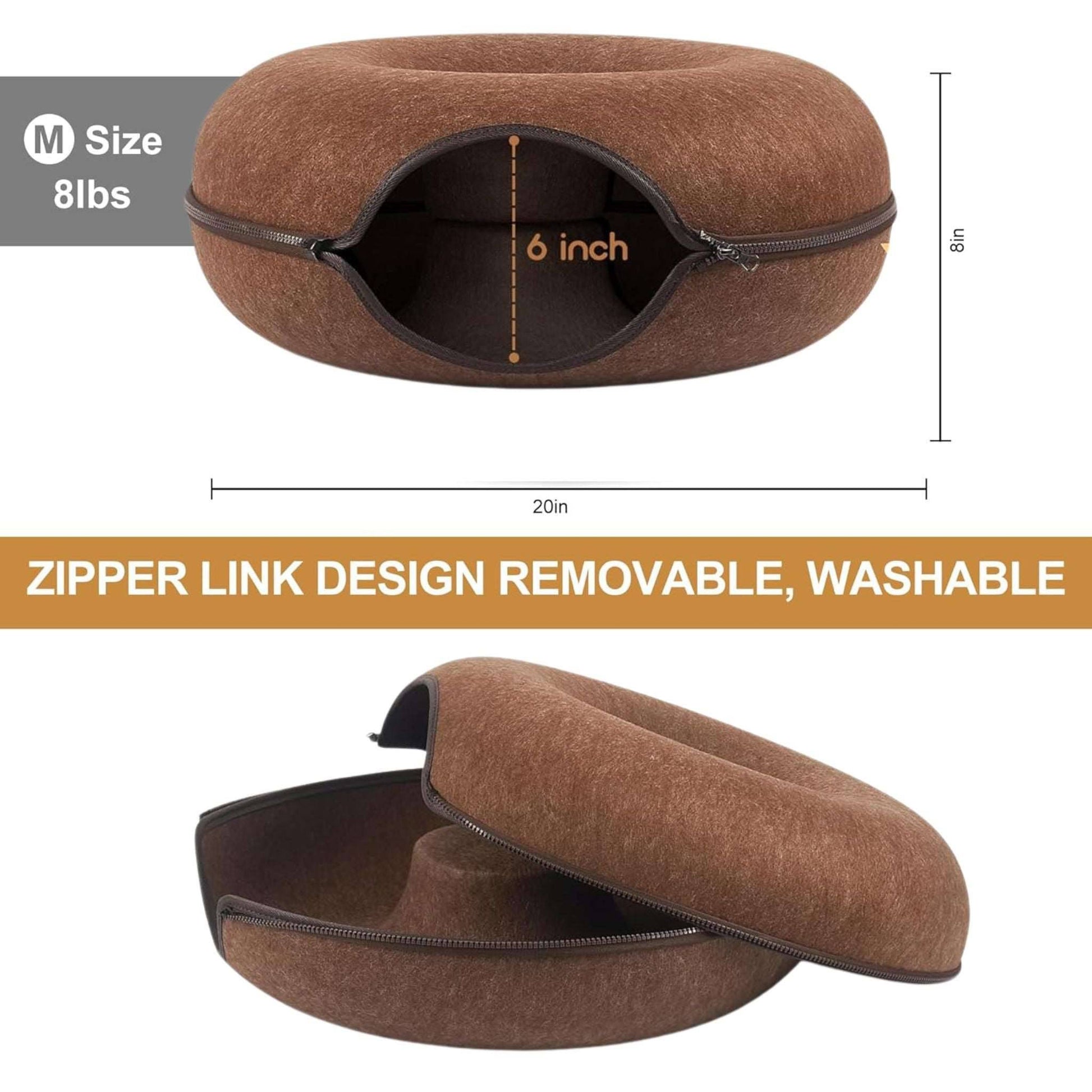 Coffee Donut Cat Bed for 2 Pets Tunnel Kitten House Basket Interactive Natural Felt Cave Nest - TrendyPet's Zone