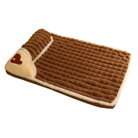 Cozy plaid coffee-colored pet mat for small to large dogs and cats, with removable, washable, plush sleeping pad from TrendyPet's Zone.