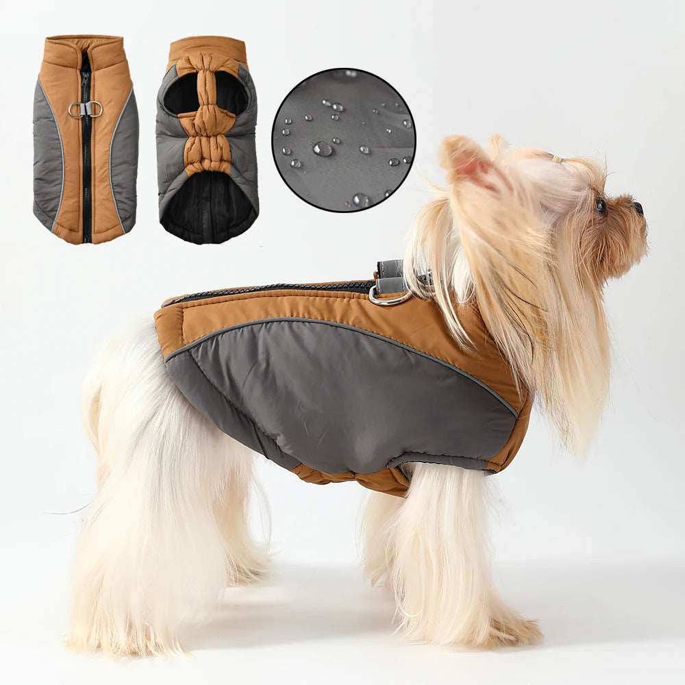 TrendyPet's Zone coffee reflective winter dog coat with windproof design, suitable for cold weather and outdoor walks.