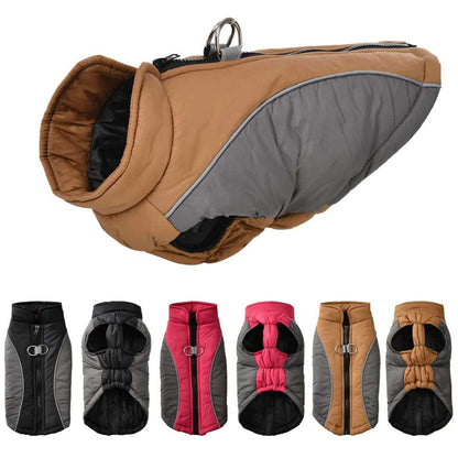 Coffee-colored reflective winter dog jacket by TrendyPet's Zone, windproof coat with vest design for outdoor warmth and visibility.