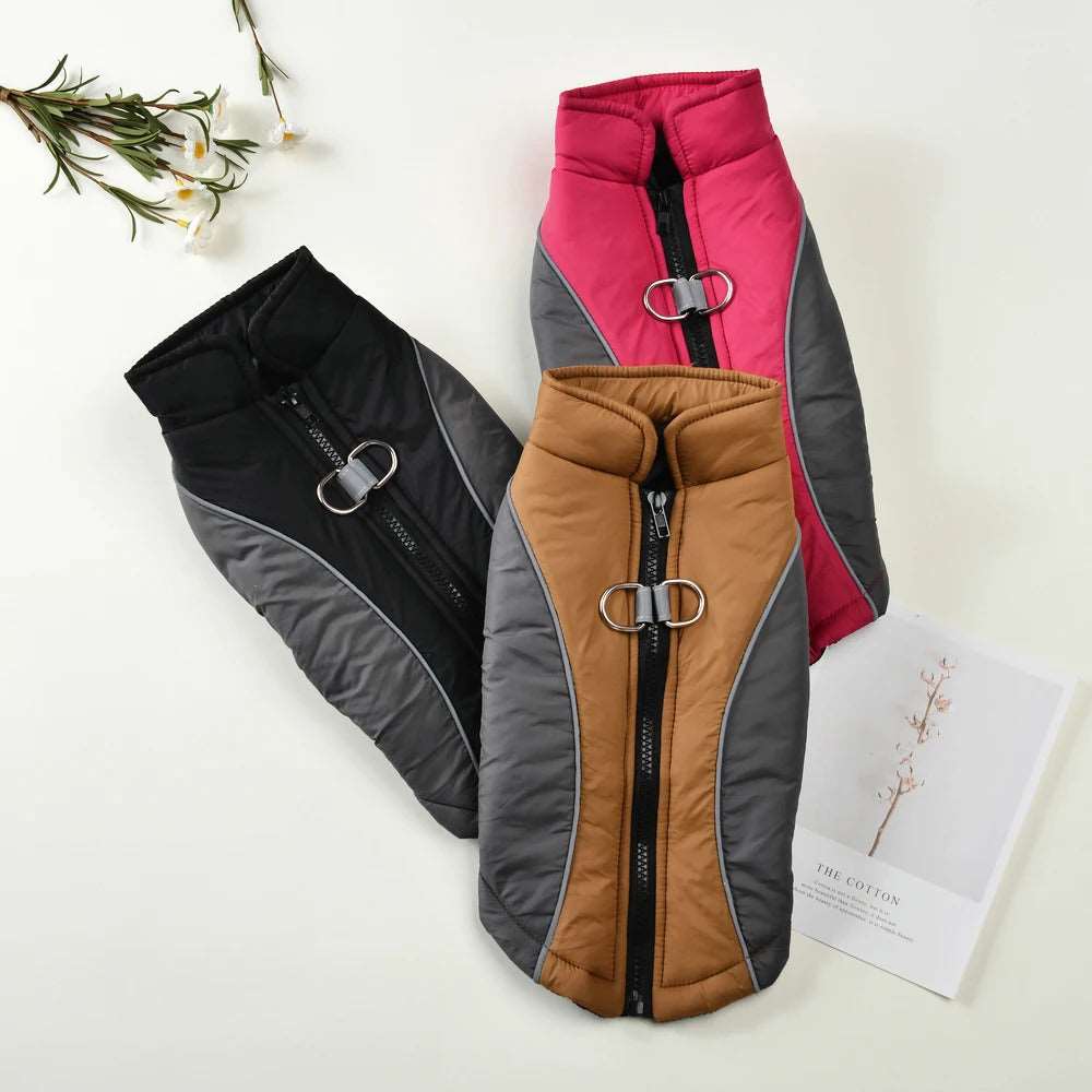 Reflective winter dog jacket by TrendyPet's Zone, windproof coat with reflective strips for outdoor safety.