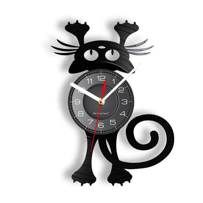Crazy Cat Lady Wall Art (LED) Silhouette Kitten Cat with Funny Bottom Tail Home Decor Wall Clock Black Kitty Vinyl Record Clock Cat Pet Lover - TrendyPet's Zone