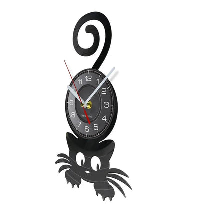 Crazy Cat Lady Wall Art (WITHOUT LED) Silhouette Kitten Cat with Funny Top Tail Home Decor Wall Clock Black Kitty Vinyl Record Clock Cat Pet Lover TRENDYPET'S ZONE