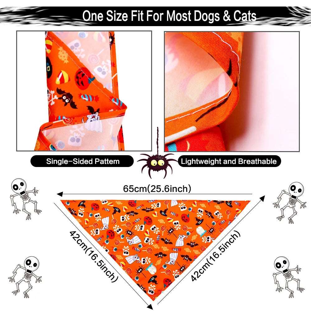Cute Halloween Pet Bandana Bib Skull Bat Ghost Pattern - TrendyPet's Zone